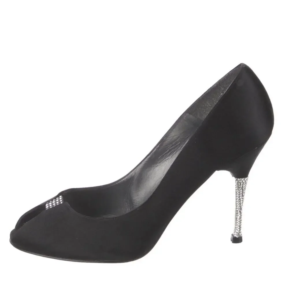 Stuart Weitzman High Heels Womens 6.5 M Black Dressy Formal Satin Peep Toe Shoes